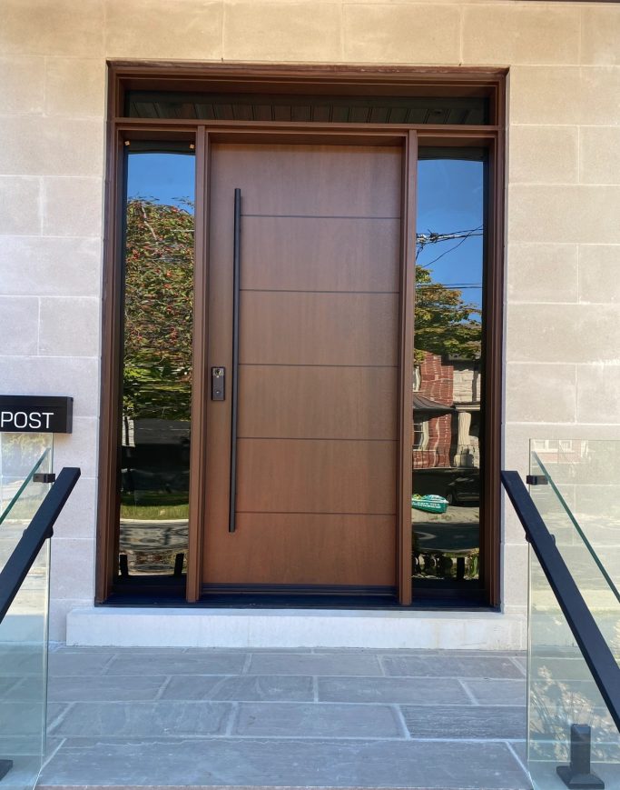 56 Fiberglass single door with 2 sidelites and a recutangular transom